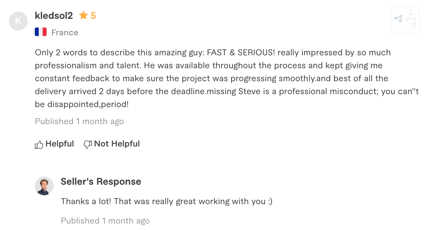 screenshot of the review from fiverr